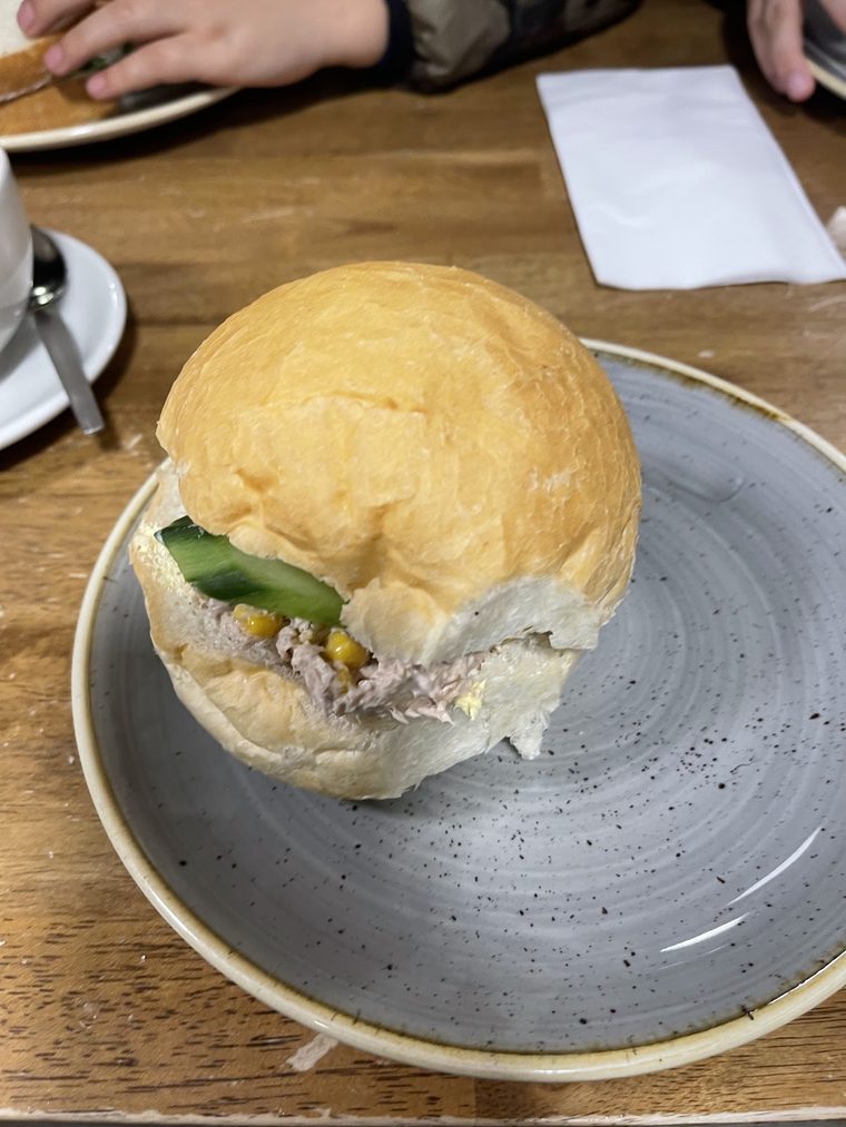 Tuna, sweetcorn and cucumber brioche bun