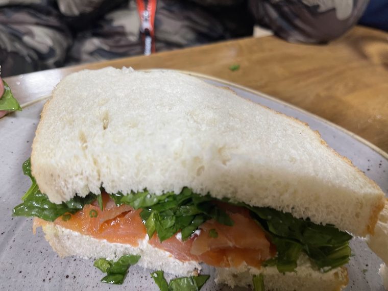 Smoked salmon, rocket and cream cheese sandwich